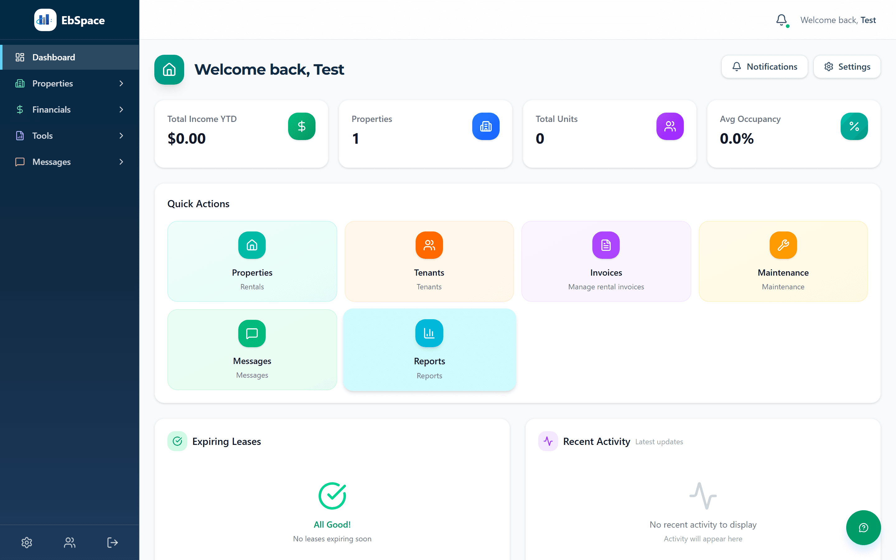 EbSpace dashboard preview